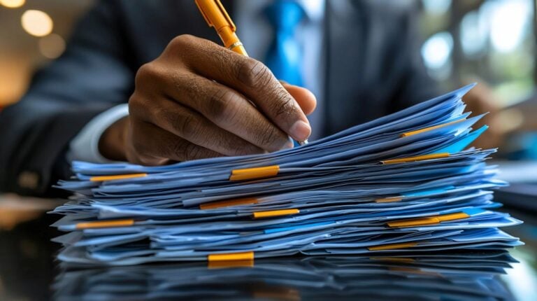 Person signing stack of papers