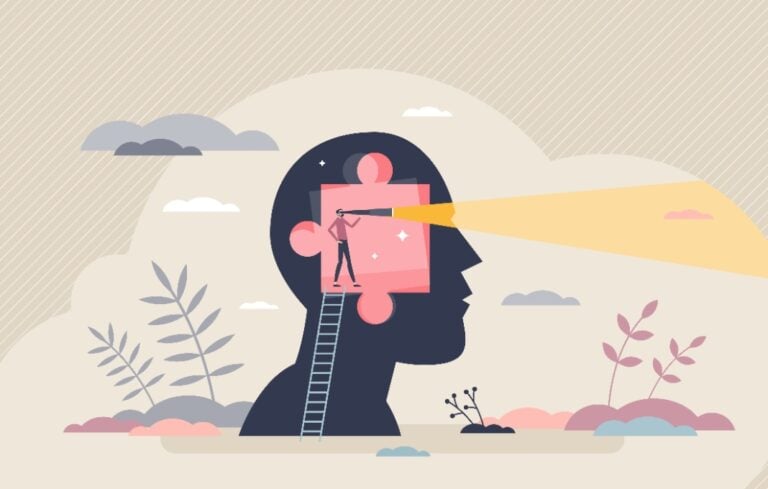 Vector illustration of man looking outside of profile of a head