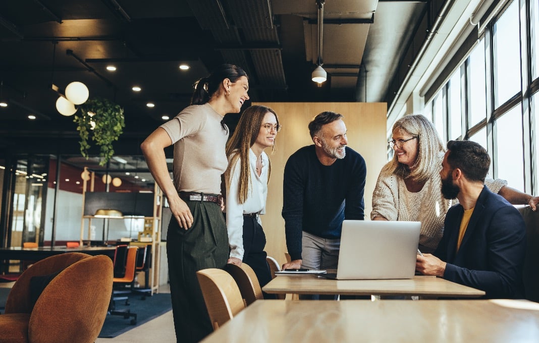 Employees working together in a team