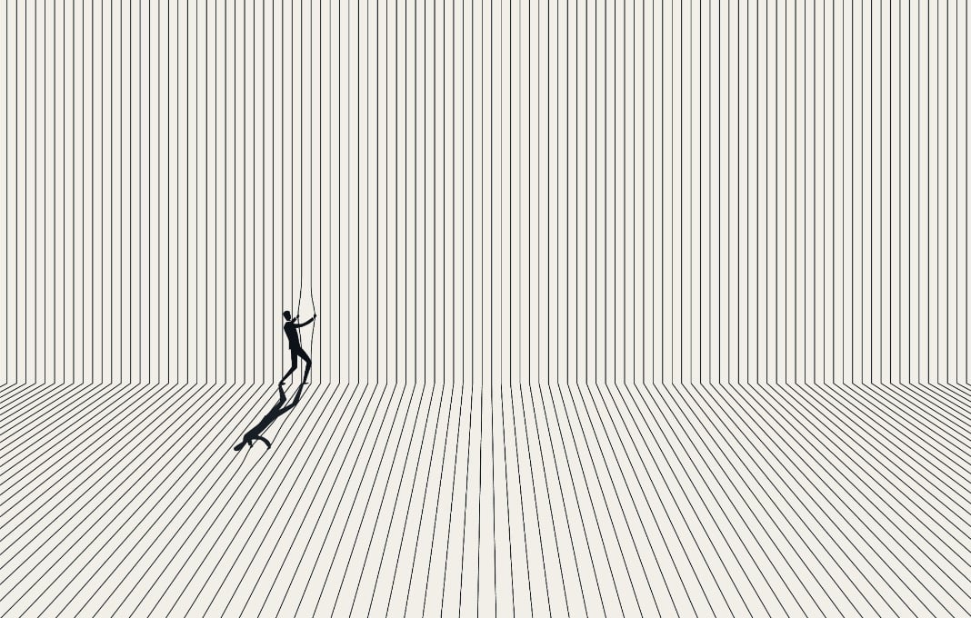 Illustration of man pushing through straight lines