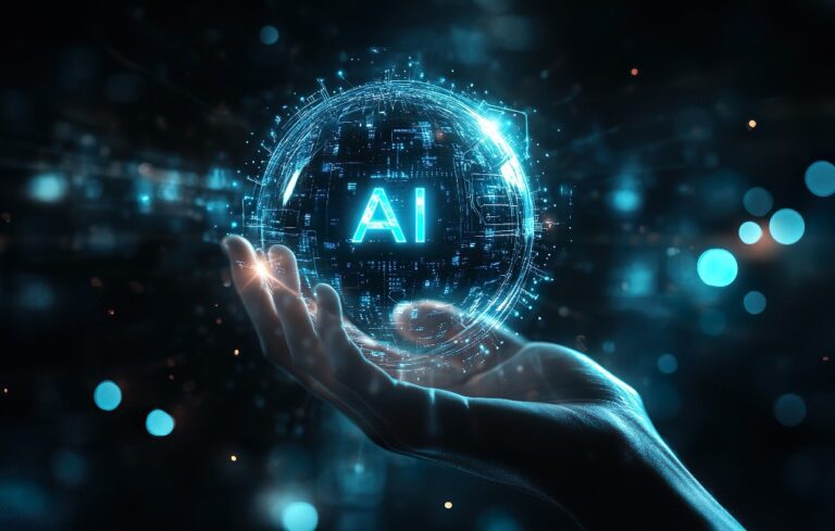 Hand holding AI bubble